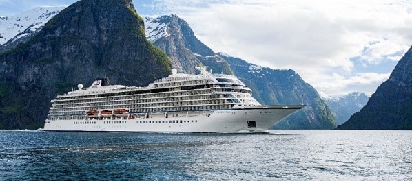 The 930-passenger Viking Star sails in the fjords near Flam, Norway. Viking Ocean Cruises was just named #1 Ocean Cruise Line in 2016 World&apos;s Best Awards by Travel + Leisure readers, ending a competitor&apos;s 20-year winning streak. (PRNewsFoto/Viking Ocean Cruises)