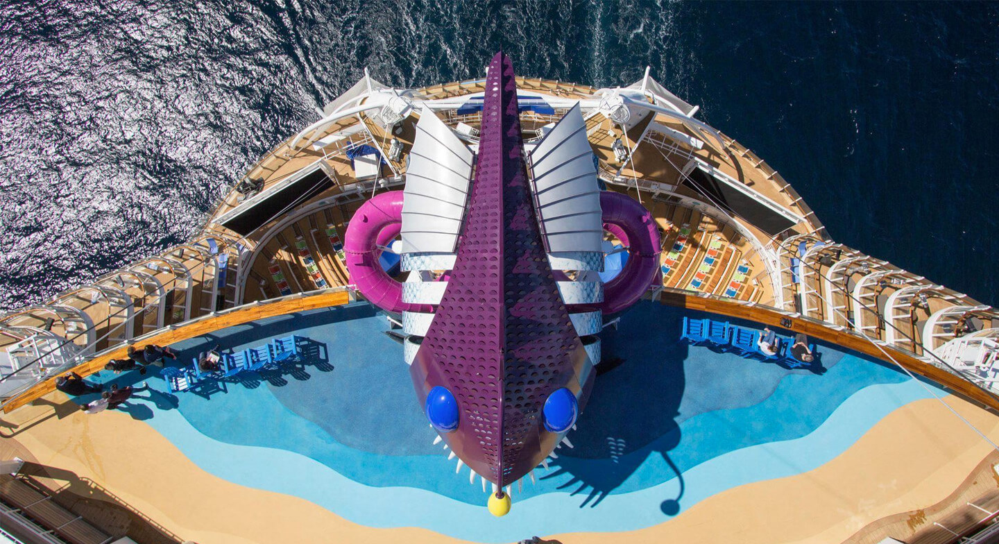 View of the upper deck open pool area of the Symphony of the Sea.