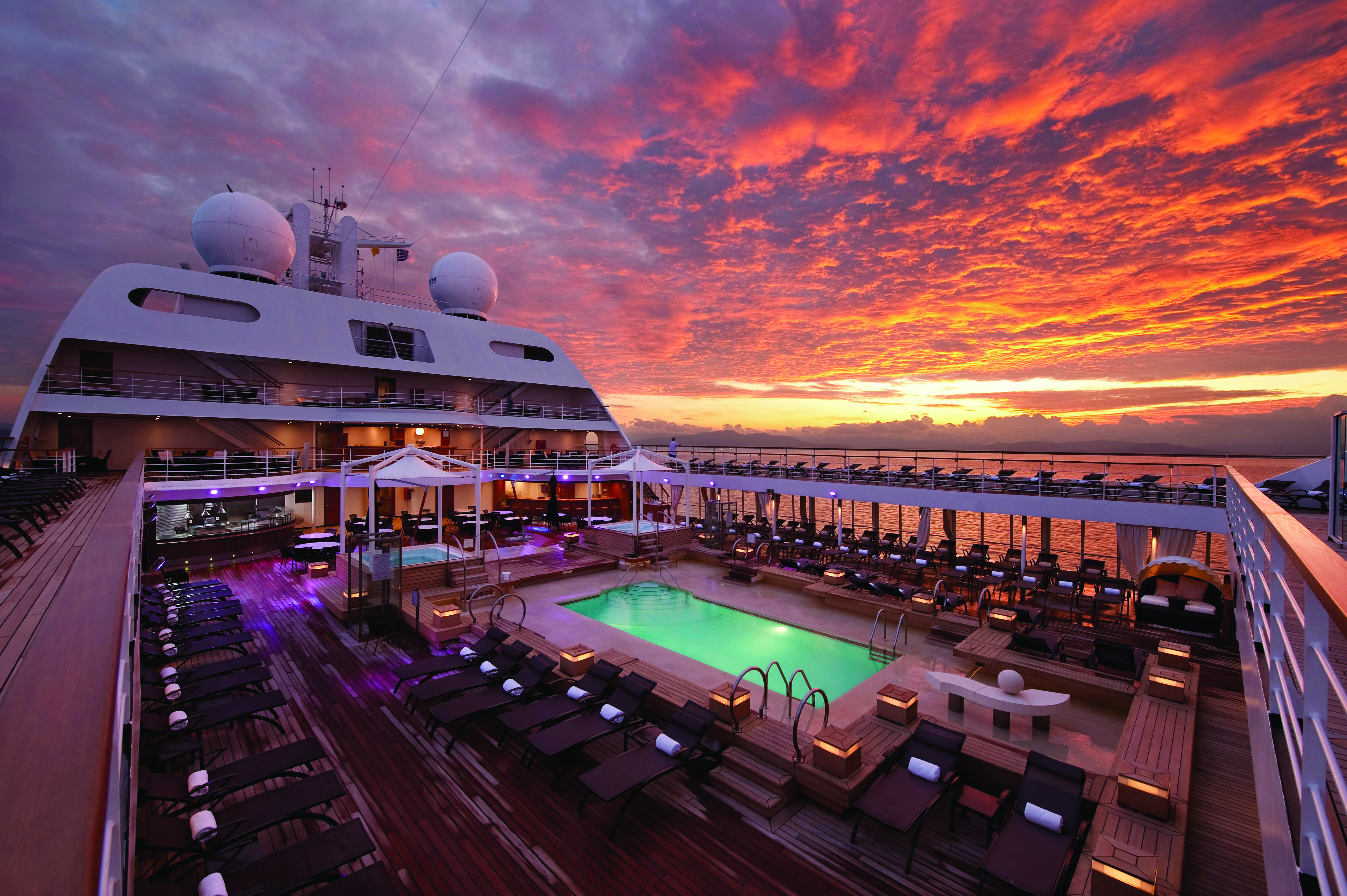 Pool Deck at Sunrise - Deck 8/9 Midship Seabourn Odyssey - Seabourn Cruise Line